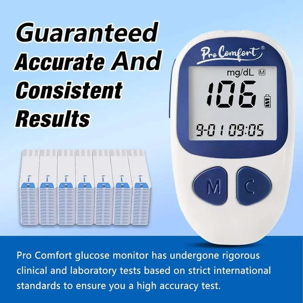 Blood Glucose Monitor Kit with 100 Test Strips Lancing Device 100 Lancets For